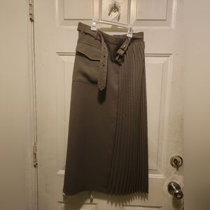 Gray Asymmetrical Midi Pencil Skirt with Tie Front